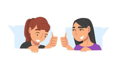 Sosyal Medya Takibi Olarak Kadın ve Başparmak Yukarı Vektör Kümesi ile Tapan Üye. Ağ Topluluğunda Genç Kadın Hareketi Gösteriyor