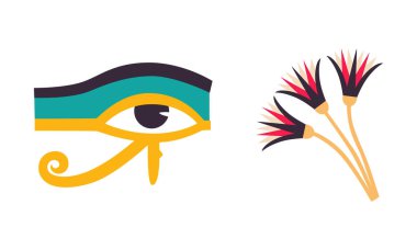 Eye of Horus or Udjat and Lotus Flower as Ancient Egyptian Symbol of Royal Power Vector Set. Famous Ethnic Attribute of Egypt and Culture Artifact Concept clipart