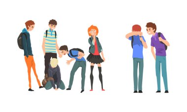 Okul Seçmen Seti 'nde Genç Öğrenci Kabadayılığı ve Alay Etme. Yaramaz Çocuk Gençlik Tacizi ve Şiddetli Davranış