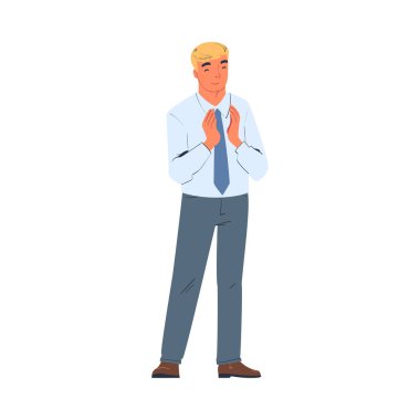 Blond Man Karakteri Ayakta Kalan Ovasyon Alkış ve Alkış olarak Ellerini çırpıyor ve El kol Vektörü İllüstrasyonunu Alkışlıyor. Gülümseyen Genç Erkek Alkışlar Hayranlık Gösteriyor