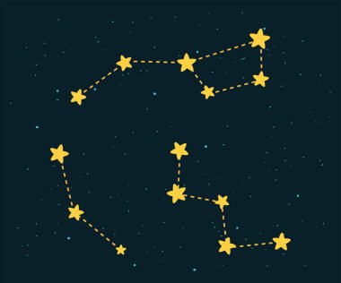 Gece gökyüzünde büyük yıldız takımyıldızı siyah arkaplan üzerinde vektör çizimi