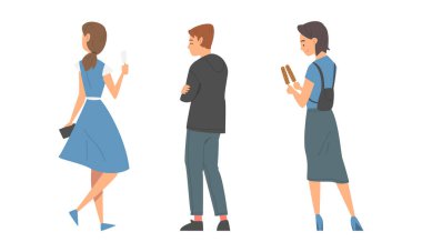 Beyaz arkaplanda izole edilmiş çizgi film vektör illüstrasyonuna parmak gösteren insanların nadir görüntüsü