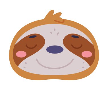 Tembel hayvan başı sevimli vahşi hayvan. Bebek odası dekorasyonu, bebek kartı veya davetiye tasarımı vektör çizimi beyaz arkaplanda izole edilmiş