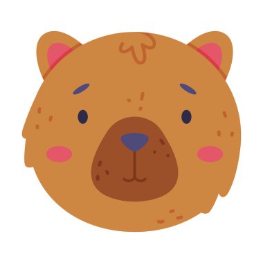 Yavru ayının başı sevimli vahşi hayvan. Beyaz arkaplanda izole edilmiş çocuk odası dekorasyonu, kart veya davetiye tasarımı vektör çizimi