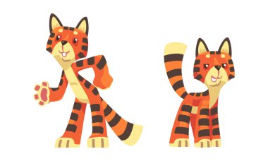 Komik bebek kaplan. Beyaz üzerinde izole edilmiş şirin, mutlu, vahşi Afrika hayvani karakter vektör çizimi.