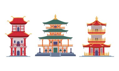 Pagoda, birden fazla saçağı ve geleneksel inşa vektörü olan Çin Katlı Kule rolünde. Çin Mimari Cephesi Kavramı