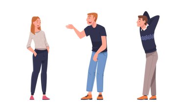 Erkek ve Kadın Karakteri Komik Hikaye ve Şakalar Söylüyor Yüksek sesle Gülüyor ve Eğlenceli Vektör Seti Var. Neşeli Genç Erkek ve İyi Mizah Duyusu Olan Kadın Birini Eğlendiriyor