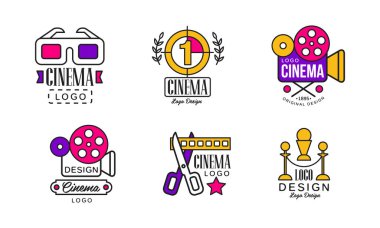 Sinematografi ve Sinema Endüstrisi Vector Set için Sinema Görüntü Logosu Tasarımı. Video Yapımı için Rozet ve Etiket