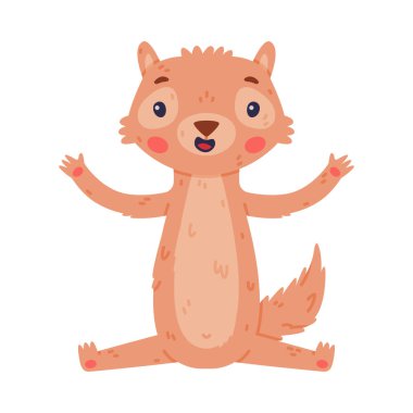 Güzel Burunlu Şirin Küçük Xerus Karakteri Oturan Vektör Çizimi. Komik Pelerin Yer Sincabı