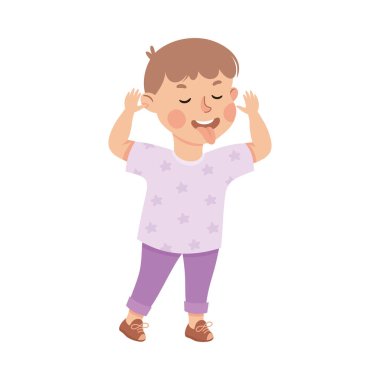 Öfkeli Suratsız Küçük Çocuk Dil Gösteriyor Birine Vektör Resimlerini Gösteriyor. Kötü Davranışlı Yaramaz Çocuk