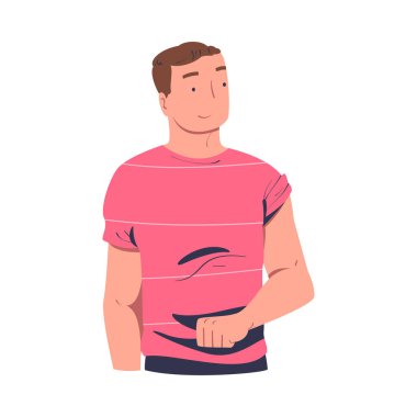 Aşılanmış Vektör İllüstrasyonu için Genç Adam Karakterinin Üst Kolunu Çekme Aşısı. Erkek Coronavirüs Aşısı Alıyor