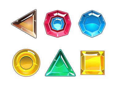 Mobil uygulama ve oyun tasarımı için mücevher ve mücevher düğmeleri beyaz üzerinde izole edilmiş vektör çizimi