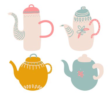 Şirin El Çekici Çaydanlık ya da Çaydanlık Çaydanlığı Çaydanlık Seti. Geleneksel Sıcak İçecek Pişirme Konsepti için Kaz Boynu ve Saplı Mutfak Utensil