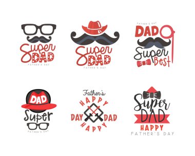 Mutlu Günler Baba logosu. Babalar Günü el çizimleri, etiketler vektör illüstrasyonları beyaz üzerine izole edilmiş