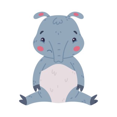 Hortumlu şirin Gri Tapir Hayvanı Üzgün Yüz Vektör İllüzyonuyla Oturuyor. Toynaklı Parmaklı Komik Memeli