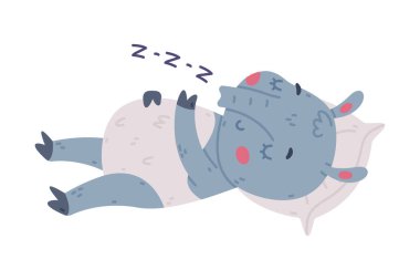 Proboscis Horlayan Yastık Vektörü İllüstrasyonunda Uyuyan Tatlı Gri Tapir Hayvanı. Toynaklı Parmaklı Komik Memeli