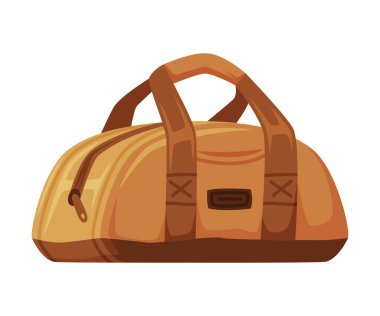 Seyahat Vektörü İllüstrasyonu için valizli çanta ve fermuarlı kahverengi seyahat çantası. Seyahat ve Macera Turist Bagajı Konsepti