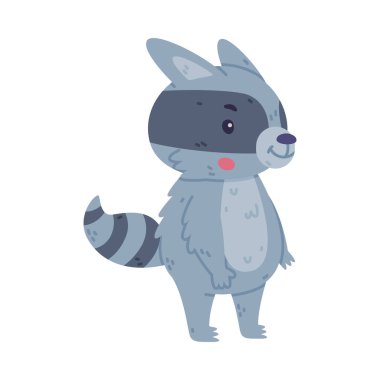 Çizgili Kuyruklu Komik Rakun Hayvan Karakteri ve Gülen Vektör İllüstrasyonu. Şirin Orman Meraklı Memeliler Konsepti