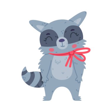 Çizgili Kuyruklu Komik Rakun Hayvan Karakteri ve Gülen Vektör İllüstrasyonu. Şirin Orman Meraklı Memeliler Konsepti