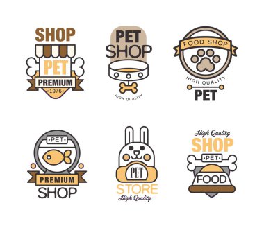 Pet Premium Shop veya Store Vector Set logosu. Yerel Hayvan Pazarı Konsepti Grafik Logosu