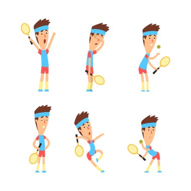 Top ve raket antrenmanı ve antrenman vektör setiyle tenis oynayan adam. Erkek Sporcu Spor Oyunu Etkinliğine Bağlandı