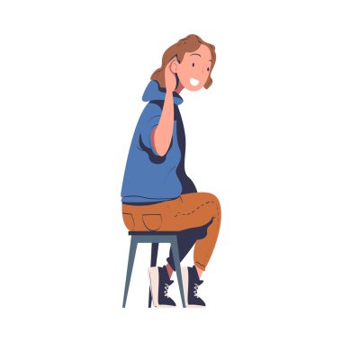 Sandalyede oturan ve vektör illüstrasyonunu dinleyen kadın karakter. Genç Kadın Açık Hava Eğlencesi Etkinliği