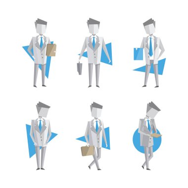 Resmi Takım Elbiseli ve Kravatlı İş Erkeği Farklı Faaliyet Vektörüne Bağlandı. Erkek Ofisi Çalışanı Günlük Görevini Yapıyor