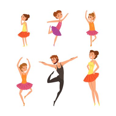 Tutu Elbise Seçici Seti Giyen Komik İnsanlar Bale Yapıyor. Tiptoe 'da Çocuklu Erkek ve Kadın Sahneye