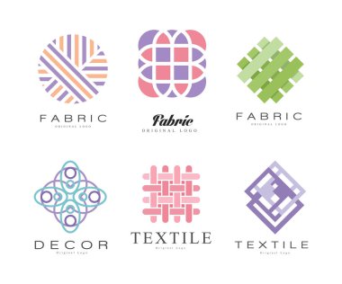 Kumaş ve Tekstil Dekoru Soyut Logo Tasarımı Nakış Süsleme Vektör Seti. Terzilik ve Nakış Dükkanı Amblemi