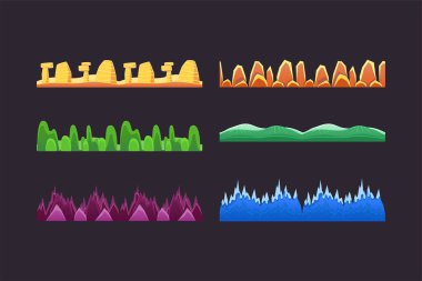 Kusursuz Arazi, Ui Game Vector Set için Toprak ve Toprak. Kum, Buz ve Çimen Katmanlı Önplan