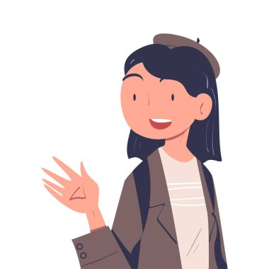 Sırt çantalı Gülümseyen Kadın Karakteri, 