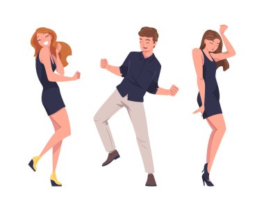 Erkek ve Kadın Karakteri Neşeli ve Heyecanlı Bir Şeyi Kutluyorlar. Genç Erkek ve Kadın Yüksek Sesli Sesle Mutluluğu İfade Etme Elleri