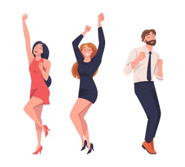 Erkek ve Kadın Karakteri Neşeli ve Heyecanlı Bir Şeyi Kutluyorlar. Genç Erkek ve Kadın Yüksek Sesli Sesle Mutluluğu İfade Etme Elleri