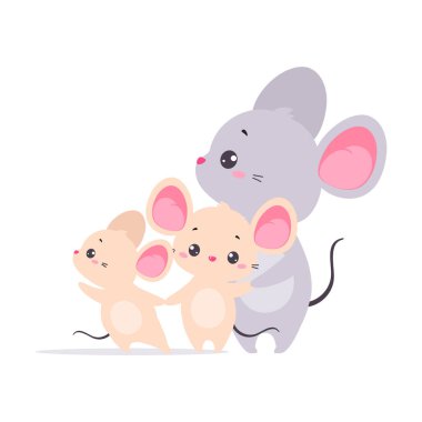 Cute Mouse Character with Large Ears and Tail Standing with Baby Vector Illustration. Funny Rodent Creature with Pretty Snout clipart