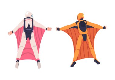 Paraşütçü paraşütçü hava dalışı Wingsuit 'i ve Dünya Vector Set' ine serbest düşüş. Erkek Aşırı Spor ve Eğlence Faaliyetlerine Bağlandı