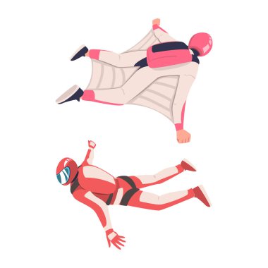 Paraşütçü paraşütçü hava dalışı Wingsuit 'i ve Dünya Vector Set' ine serbest düşüş. Erkek Aşırı Spor ve Eğlence Faaliyetlerine Bağlandı