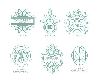 Doğal Ürünler İçin Doğal Yapraklar Vector Set ile Organik Logo Tasarımı. Şirket Kamu Tanımlaması Konsepti olarak Grafik İşareti veya Amblemi