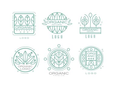 Doğal Ürünler İçin Doğal Yapraklar Vector Set ile Organik Logo Tasarımı. Şirket Kamu Tanımlaması Konsepti olarak Grafik İşareti veya Amblemi