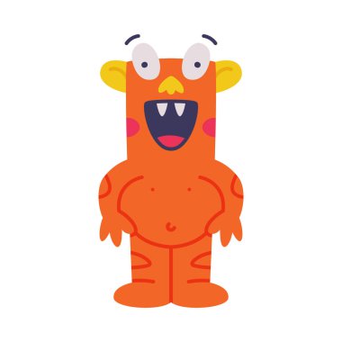 Portakal Sermaye Harfi I Vektör İllüstrasyonlu Canavar Alfabesi. Comic English Alfabetik Karakteri Çocuklar İçin Yüz ve Eller Öğrenme Konsepti