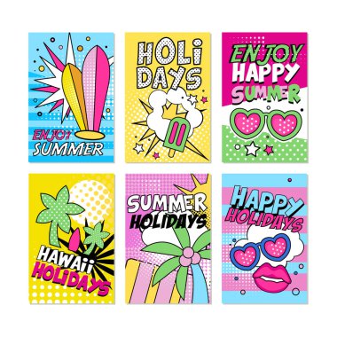 Hawaii Yaz Tatili Parti Seçmen Kümesi için Dikey Bayrak. Palmiye Ağacı, Sörf tahtası, Dondurma ve Güneş Gözlüğü Konsepti ile Parlak Flyer Şablonu