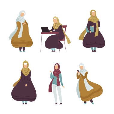 Türbanlı Müslüman Kadın Farklı Etkinlik Yönetmenine Bağlandı. Genç Arap Kadın Günlük Yaşamın Tadını Çıkartıyor