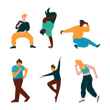Olumlu Genç Adam ve Kadın Dans Eden Eller ve Ayaklar Müzik Rythm Vector Set. Mutlu Erkek ve Kadın Hareketleri Dinleniyor ve Eğleniyor Konsepti