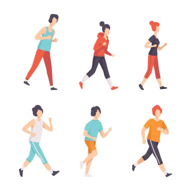 Spor ve Beden Eğitimi Koşan ve Koşan İnsanlar Vücut ve Kas Vektörü Set. Atletik Erkek ve Kadın Antrenman Etkinliği Konseptine Bağlandı