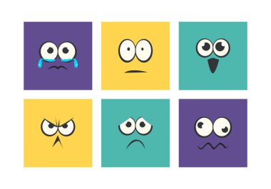 Cartoon Square Face with Emotion Expression Vector Set. Funny and Comic Smiley Character Concept clipart