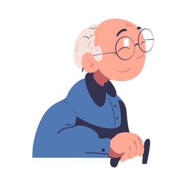 Gri Saçlı ve Gözlüklü Mutlu Gülümseyen Yaşlı Adam. Emekli Erkek Karakteri