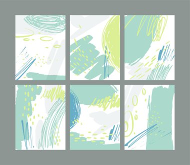 Yaratıcı soyut kartlar seti. Pankart, poster, kart, kapak, pankart, broşür, broşür ve el ilanı çizimleri beyaza izole edildi