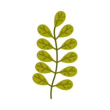 Yeşil Yapraklı Çiçek Dalı Şirin Yapraklar Vektör İllüstrasyonu. Botanik ve Çiçeksel Element