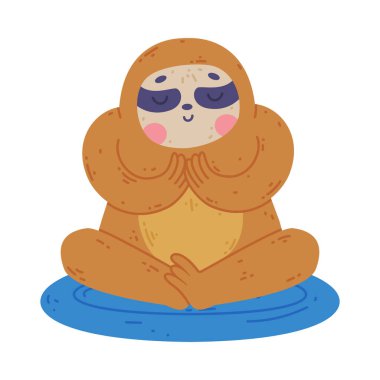 Komik Tembel Hayvan Yoga Matta Uygulaması Asana ve Solunum Vektörü İllüstrasyonu. Fiziksel Egzersiz Yapan Sevimli Memeliler Duruş Konsepti Duruşu