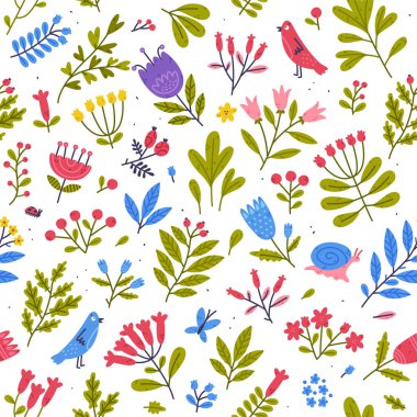 Çiçeksiz Dallar ve Çiçekli Yeşil Yaprak Şirin Yaprak Vektör Şablonu. Botanik ve Çiçeksel Element