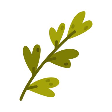 Yeşil Yapraklı Çiçek Dalı Şirin Yapraklar Vektör İllüstrasyonu. Botanik ve Çiçeksel Element